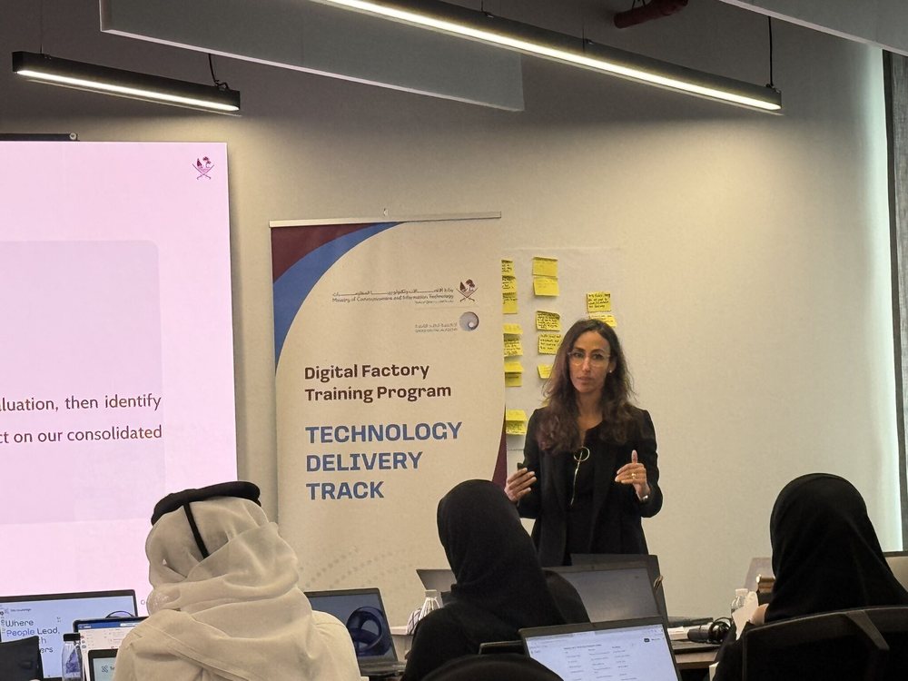 Karima Rahali-Sebti delivering a corporate AI training session at the Digital Factory Training Program, Technology Delivery Track